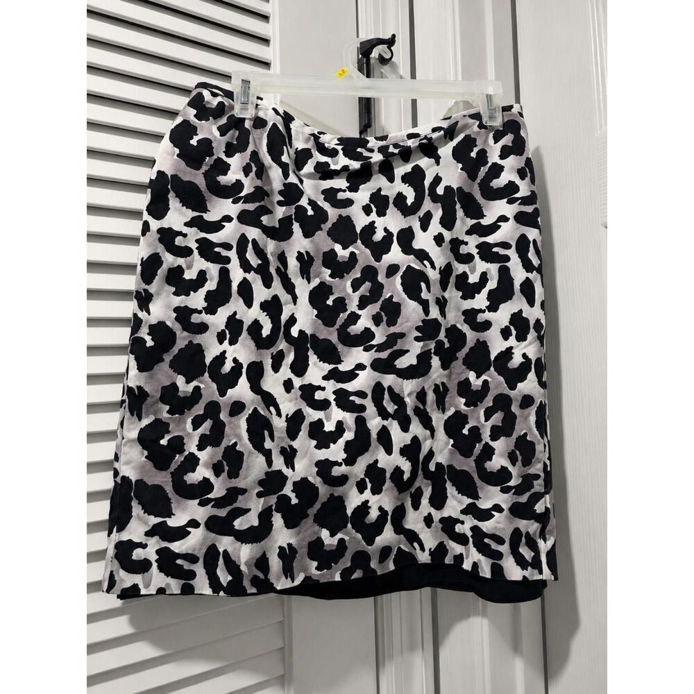 Cache Leopard Print Mini Pencil Skirt Size 8 Y2K Black White Stretch Lined 19"